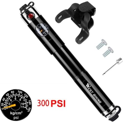 Bicycle High Pressure 300PSI Air Pump with Hose Gauge Valve Fork Portable Mini Suitable for Road and Mountain