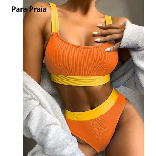Para Praia Vintage Patchwork Bikini 2020 Sexy High Waist Swimsuit Bandeau Bathing Suit for Women Bikini Set Sports Biquini