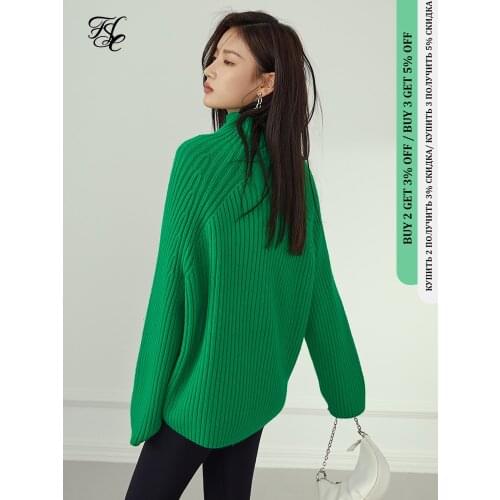FANSILANEN Turtleneck long sleeve knitted pullover top Winter thick oversized green womens sweater Vintage female purpel jumper
