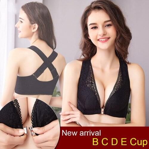 High quality Fashion sexy simple push up bra front button B C D E Cup Plus size triangle bras for women Factory shipping