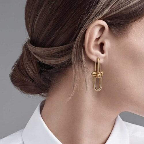 WTLTC Steampunk Metal U Shaped Hoop Earrings for Women Punk Stylish Hoops Earrings With Charm Personality Link Chain Earrings