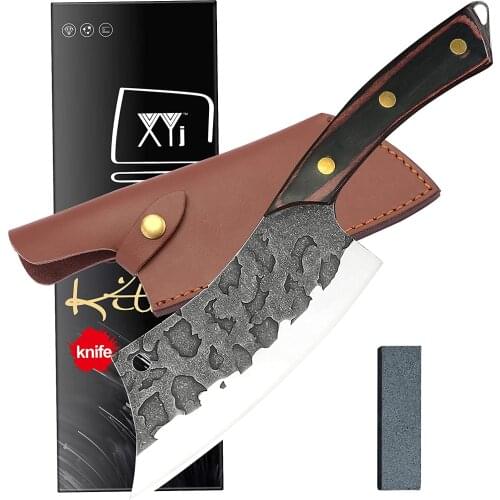 XYJ Full Tang 6 Inch Tactical Kitchen Knife Stainless Steel Fixed Blade Vegetable Chef Knives Meat Cleaver Camping Butcher Knife