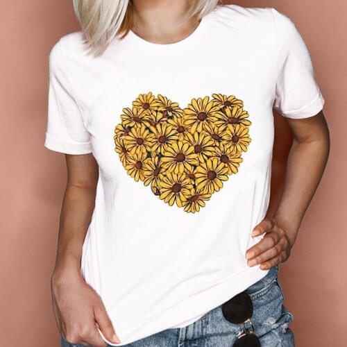 Women Graphic 2021 Style Fashion Sunflower Sweet Love Valentine Lady Clothes Tops Tees Print Female Tshirt T-Shirt
