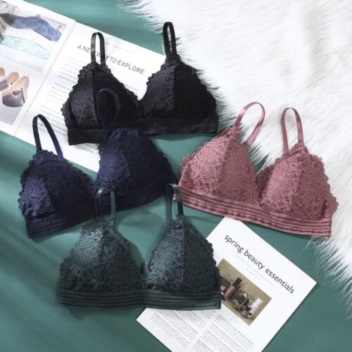 Women Lace Bra Bralette Seamless Deep V Lace Bra Wireless Thin Underwear Sexy Lingerie Soft Push Up Bras