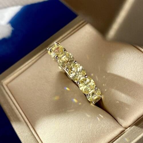 100% 925 Sterling Silver Sparkling 1 Row Full 5*5mm High Carbon Diamond Finger Rings For Women Wedding Party Fine Jewelry