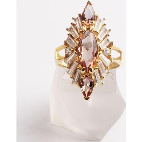 Shuttle Cut Stone Sultanite and Teardrop Baget Zircon Stone Womens 18KGold Plated Oval Silver Ring,color changing