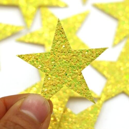 10pcs/lot yellow Glitter Star Patches Embroidery Patches Iron on Clothing Gold Silver Appliques Stripe Badge Fabric Sticker Diy