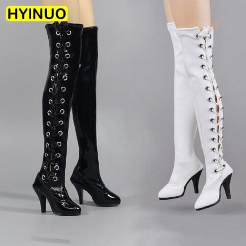 2 Colors 1/6 Scale ZY1016 Female Black Straps Long Tube Womens Boots Figure Accessory Long Boots with Feet F 12'' Action Figure
