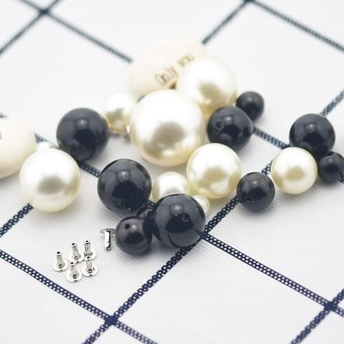 20pcs 14mm White Black Pearl Rivets Round Head Acrylic Rivet Spikes for Wedding Dresses Pants Hat Bag Shoes Crafts Decoration