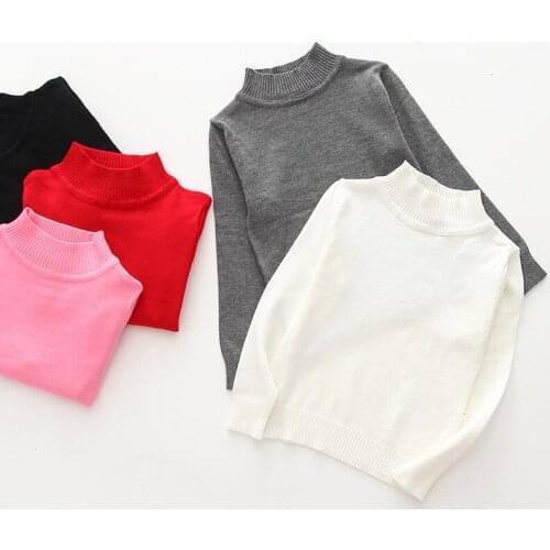 2021 Spring Autumn Baby Sweater Knit Plain Gray Turtle Neck Baby Boys Girls 1 2 Years Old Toddler Little Girl Clothes 195001