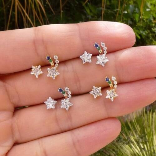 2021 Christmas new arrived women lady girl beautiful star cahrm stud earring with colorful cz paved cute tiny stud earring gift