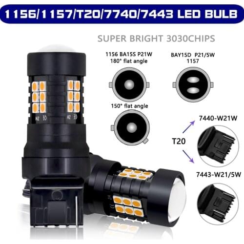 2x Signal Lamp T20 1156 P21W BA15S Led PY21W BAU15S Bulbs 1157 P21/5W BAY15D 7443 WY21/5W 7440 WY21W Canbus Amber Yellow Light