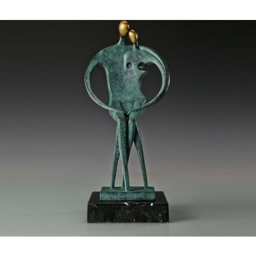 Abstract Couple Lover Statue Bronze Sculpture Modern Romantice Art Gorgeous Wedding Decor Anniversary Gift Greenish