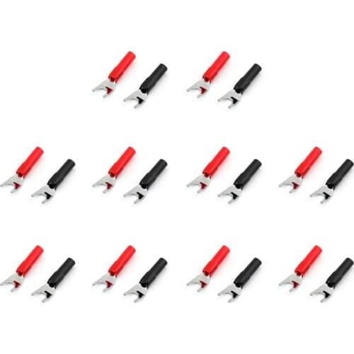 Artudatech 20Pcs Solderless Speaker Banana Spade Plug Y Fork Rhodium Plated Adapter Red Black Connector Parts