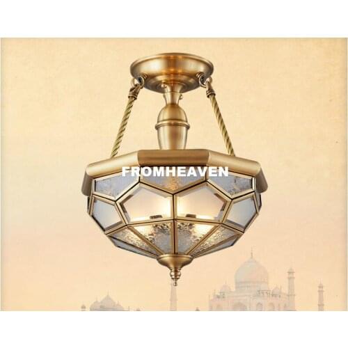 Free Shipping Bronze Semi-ceiling Style 90-265V Bronze Anqitue Style Design Ceiling Lamp Copper Luster E14 LED Ceiling Lighting
