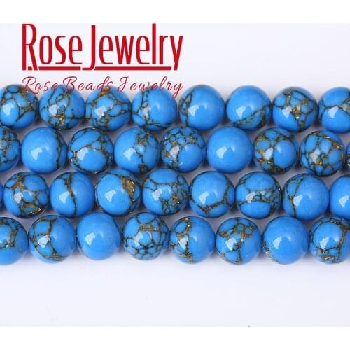 Natural Stone Beads Blue Turquoises Golds Thread Pine Round Spacer Beads 4/6/8/10 mm For Jewelry Making Bracelets Necklace