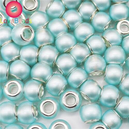 10Pcs Blue Pearl Big Hole Loose Bead Charms European Murano Spacer Beads Fit Pandora Bracelet Bangle Necklace DIY Jewelry Making