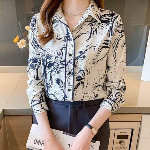 Chikichi Womens Shirt Ink Painting Printed Commuter Professional Shirt Fall 2021 New Fashion Casual Long Sleeve Base Shirt