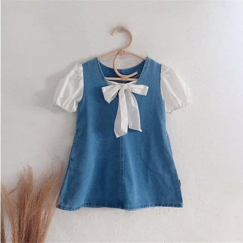 Hollead Baby Girls Bow Denim Dresses Childrens Students Summer Birthday Party Clothing Girl Princess Outfits Clothes Vestido