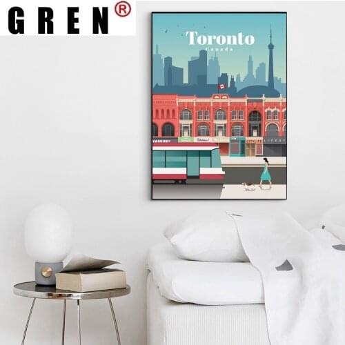 GREN Modular Abstract Canva Painting Poster Print Amsterdam Lisbon Rome Toronto City Landscape Sofa Wall Art Picture Home Decor