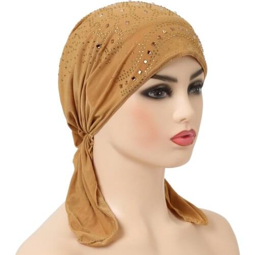 H088 fashion turban hijab with many stones muslim hijab scarf islamic headscarf hat amira pull on headwrap