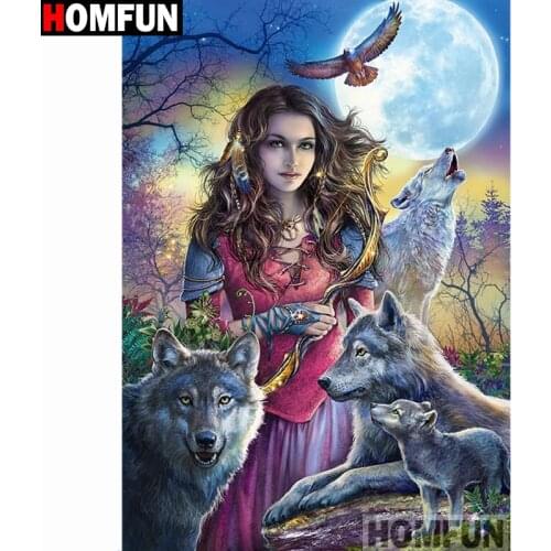 HOMFUN Full Square/Round Drill 5D DIY Diamond Painting "Beautiful wolf" 3D Embroidery Cross Stitch 5D Home Decor A15043