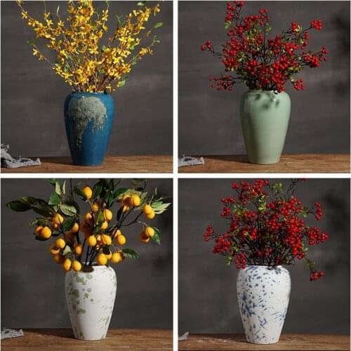 Chinese Jingdezhen Ceramic Retro Stoneware Vase Dried Flowers Arrangement Home Livingroom Desktop Furnishings Decoration Crafts