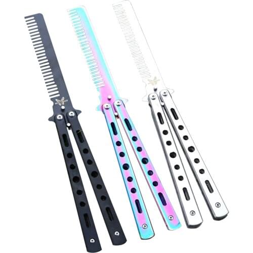 Beautiful Knife Comb Foldable Comb Stainless Steel Practice Training Beard & Moustache Brushes Hairdressing Styling Tool
