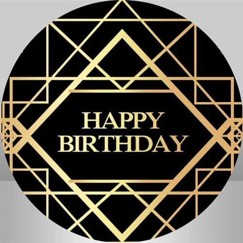 Birthday Round Backdrop Cover Black and Gold Adult Birthday Party Decoration Cake Table Banner Cover Elastic Background