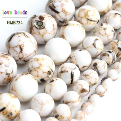 White Howlite Stone Round Loose Shell Beads for Jewelry Making 15'' Strand DIY Bracelet 4/6/8/10/12mm