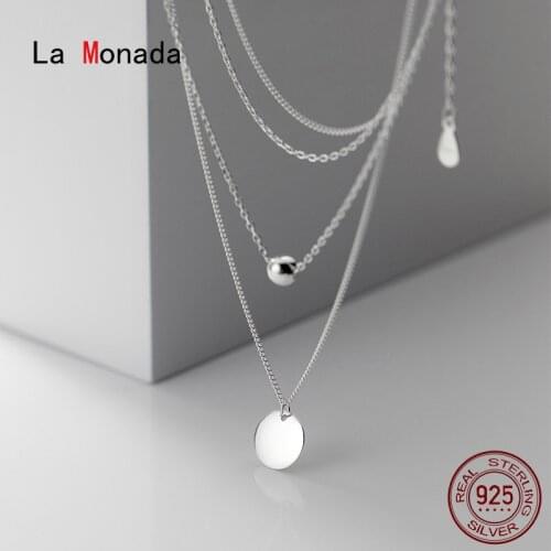 La Monada Womens Necklace 925 Silver Chains Woman On The Neck Wafer Ball Two Layer Fine Jewelry For Women Necklace Silver Girls