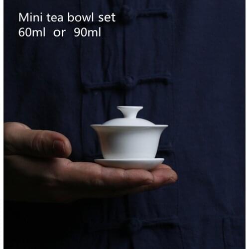 Mini 60ml Gaiwan For Tea Solid White Porcelain Tureen With Lid Teaware Travel Kung Fu Tea Set Chinese Cup Tea Bowls Small Chawan