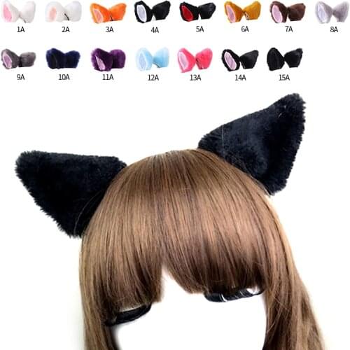 Fashion Fluffy Halloween Party Cat Faux Fox Fur Ears Costume Hairpin Hairband Black/White/Purple/Blue/Black Cute 2020
