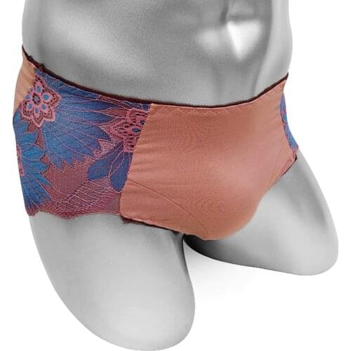Fashion Mens Briefs Underwear Floral Lace Patchwork Super Low Rise Sissy Sexy Lingerie Panties Bikini Softy Breatable