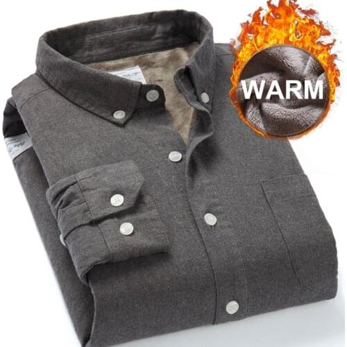 Schinteon Men Winter Warm Shirt Sanding Cotton Fleece Lining Flannel Bottoming Shirt S-4XL Top Quality