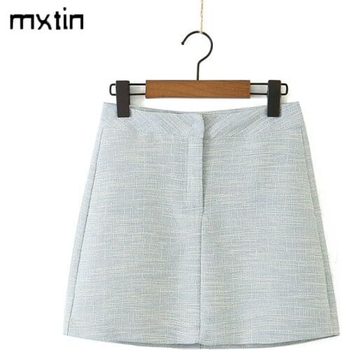 MXTIN 2021 Women Summer Vintage Solid Short Skirts Fashion A Line High Waist Zipper Office Lady Mini Skirts French Casual Jupes