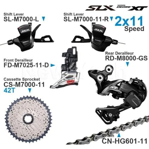 Shimano SLX DEORE XT M7000 2x11v Groupset 2x11speed with Shifter and Front Rear Derailleur M8000 Cassette Sprocket 11-42T Chain