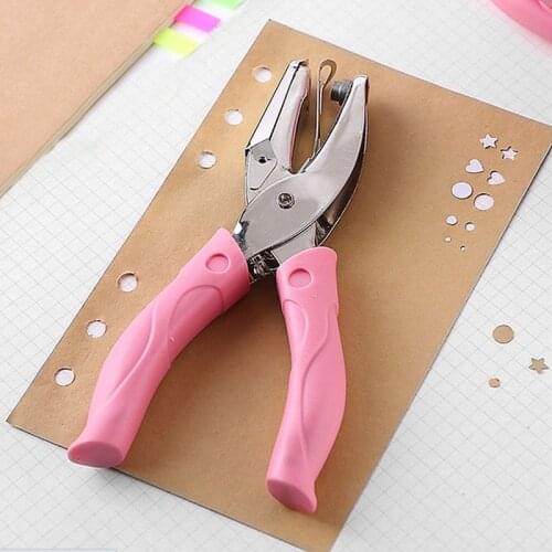 New Hand Held 1 Hole Metal Paper Punch Single Heart Shape Hole Greeting Cards Scrapbook Notbook Puncher Hand Tool With Pink Grip