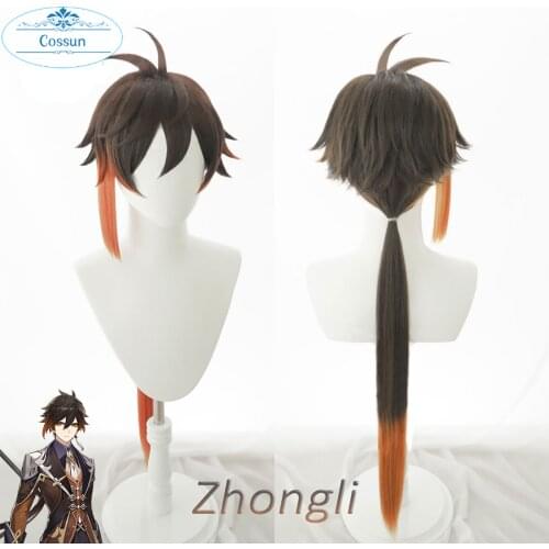 Zhongli Cosplay Wig Genshin Impact Cosplay Brown Heat Resistant Synthetic Hair Zhongli Halloween Cosplay