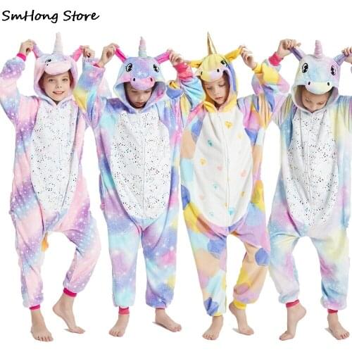 8 10 12 Years Girls Rainbow Unicorn Kigurumi Pajamas Childrens Sleepwear Baby Homewear Unicornio Pijamas Animal Cartoon Pajama