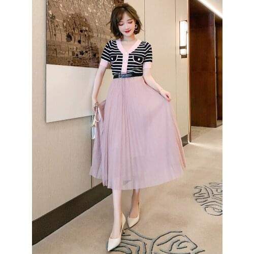 Top Quality Leather button stitching elastic high waist skirt pleated mesh skirt summer new