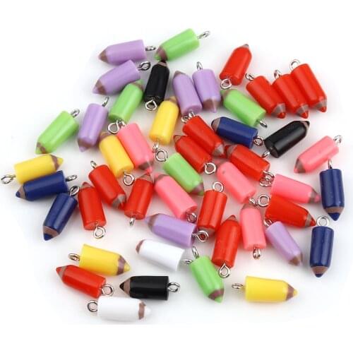 10 PCs College Pencil Charms Pendant For Jewelry Making Colorful At Random Color Pendant Earrings DIY Findings Wholesale 19x 7mm