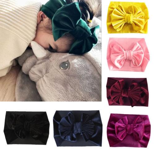 New Toddler Baby Kids Girls Velvet Bow Hairband Turban Solid Big Bowknot Cotton Headband Headwear Gifts Accessories