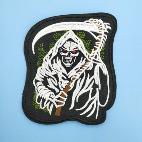 Ghost Skull Grim Reaper with Sickle Big Patch DIY Embroidered Punk Fabric Appliques Motorcycle Biker Badge