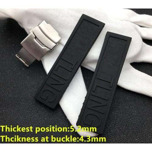 22mm 24mm Watch Band Bracelet Soft Belt Black Nature Rubber Silicone Watchband For Navitimer/Avenger/Breitling Strap Logo on