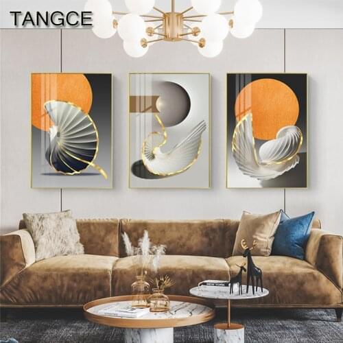 Luxurious Abstract Canvas Painting Creative Conch Poster Print Black and Orange Wall Art Pictures for Living Room Bedroom Decor