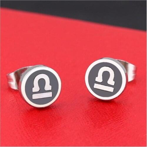 Titanium 316L Stainless Steel 8mm Stud Earrings 12 zodiac signs Oil Libra No Fade Allergy Free