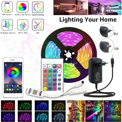 LED Strips Lights Bluetooth Luces Smart Led RGB 5050 SMD Flexible Waterproof Tape Diode 5M 10M 15M DC 12V Remote Control+Adapter