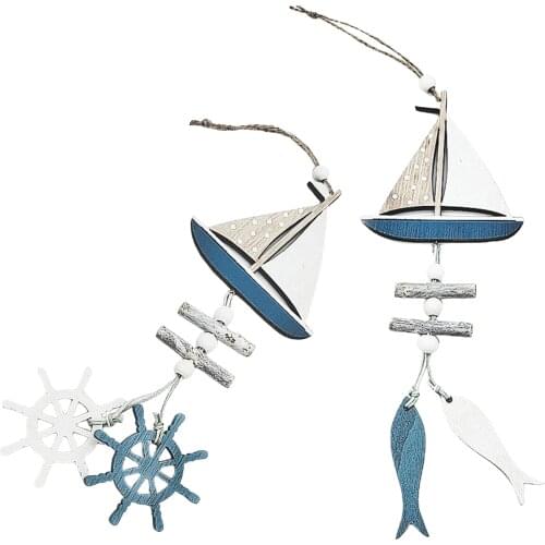 Navy Blue and White Small Nautical Wooden Miniature Sailboat Ship Themed Door Window Home Bedroom Ornaments for Captain Gift