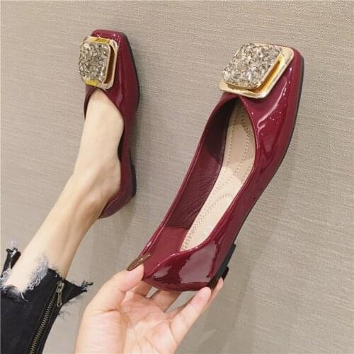 Ladies Glitter Crystal Square Toe Flats New Product Soft Sole Fashion Patent Leather Casual Women Shoes Zapatillas Mujer